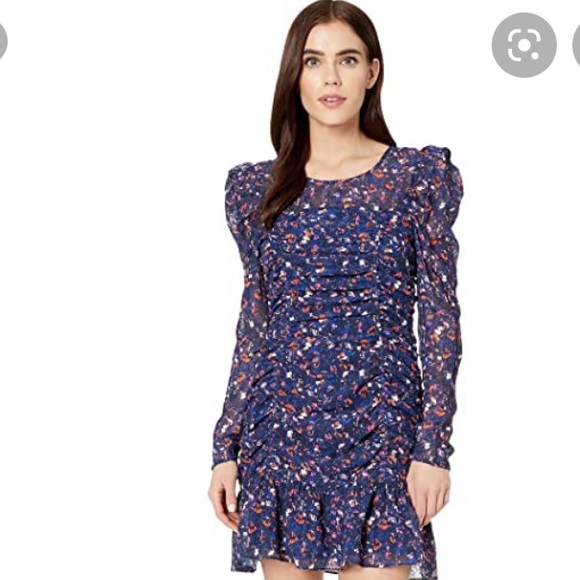 Parker Long Sleeve Poof Shoulder Rushed Mini Dress - Picture 5 of 6